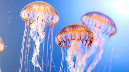 Wall Mural - Three Jellyfish Gracefully Floating in the Water