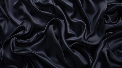 Poster - Beautiful background luxury cloth with drapery and wavy folds of black silk satin material texture. Abstract monochrome dark luxurious fabric background