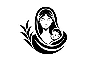 Wall Mural - mom and son line art logo vector illustration