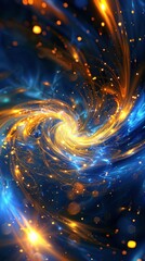 Canvas Print - Abstract Background of Sparkling Energy. Swirling Dust in Gold and Blue Color