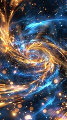 Canvas Print - Abstract Background of Sparkling Energy. Swirling Dust in Gold and Blue Color