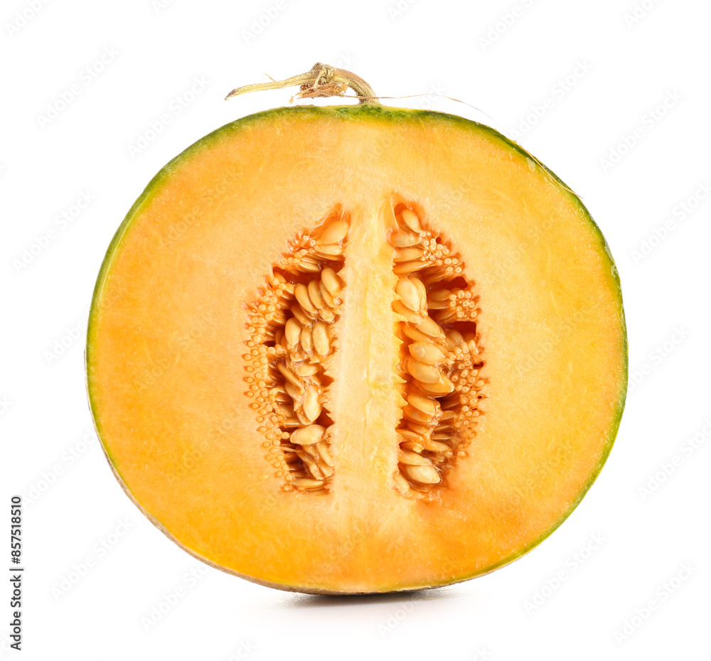 Half of sweet melon on white background