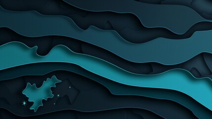 Poster - digitally created image of a papercut design in shades of blue, evoking the feel of ocean currents.