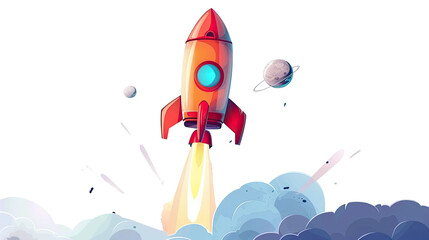 Wall Mural - cartoon rocket space ship on a transparent background