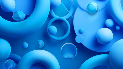 Poster - A blue background with many blue spheres and circles. The spheres and circles are of different sizes and are scattered all over the background. The image has a modern and abstract feel to it