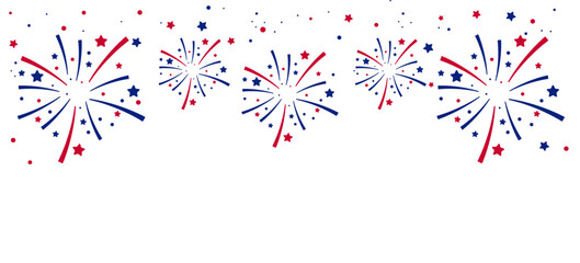 Wall Mural - Fireworks Fourth of July.Border with fireworks and red , blue stars , sparks . United states of america independence day fireworks. Red, blue fireworks for 4th of July .