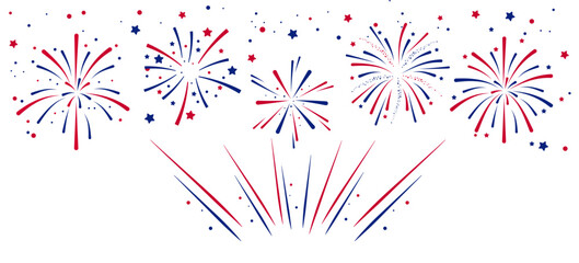 Wall Mural - fireworks fourth of july.border with fireworks and red , blue stars , sparks . united states of amer
