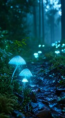 a group of mushrooms that are sitting in the grass