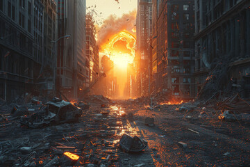 Wall Mural - a desolate cityscape with crumbling skyscrapers, illustrating a post-apocalyptic world. concept of u