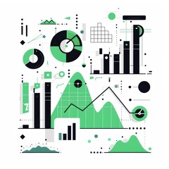 Wall Mural - A business finance chart, analytics element, flat design, green and black, isolated on white background