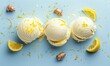 © TheoTheWizard - Lemon and ginger ice cream with lemon zest on a light blue background