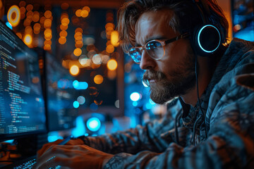 Aufkleber - a coder writing software in a high-tech office, representing innovation. concept of technology and d