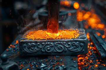 Poster - a blacksmith forging metal in a workshop, showcasing traditional craftsmanship. concept of skilled l