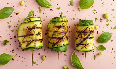 Sticker - Avocado and grilled zucchini roll-ups on a light pink background