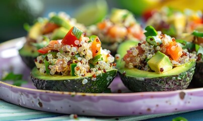 Wall Mural - Avocado and quinoa salad bites on a pastel purple plate