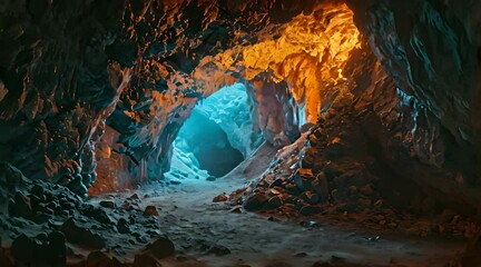 Wall Mural - a cave filled with lots of rocks and lava