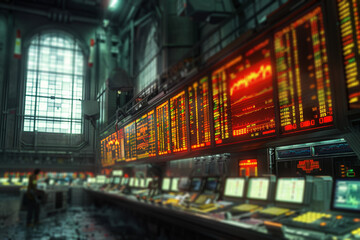 Aufkleber - a bustling stock exchange floor with traders intensely focused on monitors. concept of finance and b