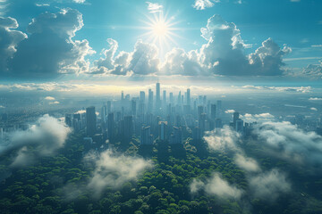 Poster - a futuristic cityscape with towering skyscrapers and advanced technology. concept of urban innovatio