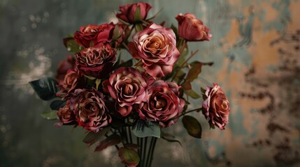 Canvas Print - Artificial Vintage Toned Rose Bouquet for Romantic Interiors