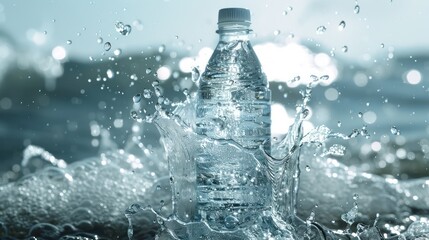 Bottle of water splash on a blue background