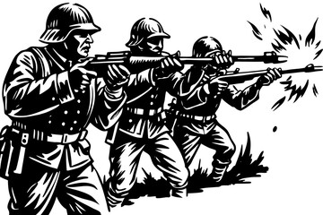 Poster - soldiers shooting vector illustration