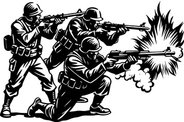 soldiers shooting vector illustration