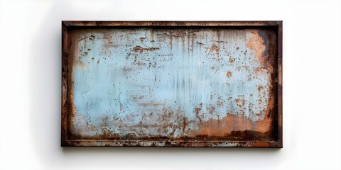 Wall Mural - Retro rusty metal sign with brown border on white background for creative projects. Concept Retro Signs, Rusty Aesthetics, Vintage-inspired, Design Elements, Creative Props