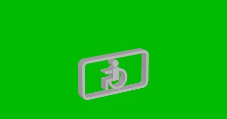 Poster - Animation of rotation of a white disabled road sign with shadow. Simple and complex rotation. Seamless looped 4k animation on green chroma key background