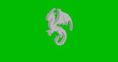 Poster - Animation of rotation of a white dragon symbol with shadow. Simple and complex rotation. Seamless looped 4k animation on green chroma key background