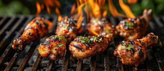 Wall Mural - A plate of chicken on a grill with a lot of smoke coming from it