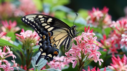 Sticker - Swallowtail Butterfly on Pink Flowers