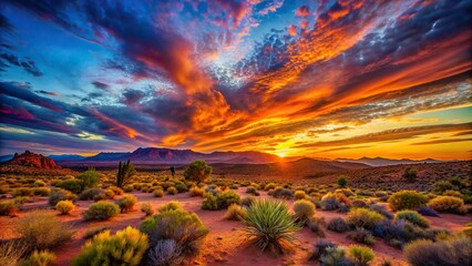 Wall Mural - Vibrant sunset colors painting a beautiful canvas in the desert landscape, desert, sunset, vibrant, colors, painting, canvas, landscape