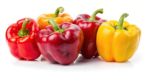 Wall Mural - Red and yellow peppers isolated on white background, produce, vegetables, bell peppers, vibrant, fresh, colorful