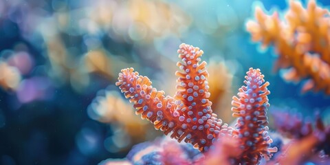 Wall Mural - Ocean Saltwater Corals with a blurred ocean or aquarium background