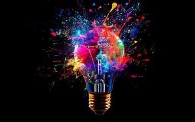 Aufkleber - Abstract Lightbulb Explosion with Colorful Splashes