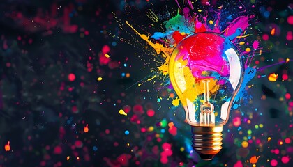 Poster - Colorful Explosion of Creativity: Light Bulb with Paint Splatter