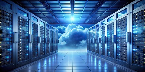 Cloud computing technology concept showing data storage and processing in virtual cloud servers, cloud computing, technology