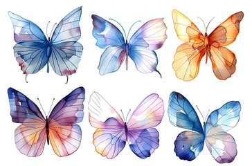 set of butterflies on white, water color style