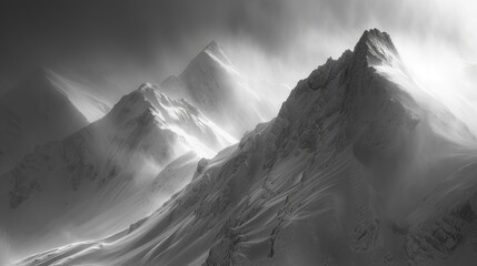 Wall Mural - Snow-Covered Mountain Peaks in a Dramatic Landscape