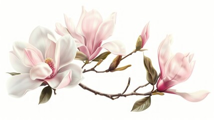 Wall Mural - Three white flowers are on a branch. Generate AI image