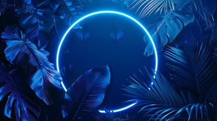 Poster - Neon Circle Framed by Tropical Foliage