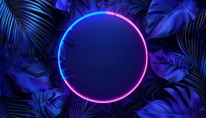 Neon Circle Frame in Tropical Foliage