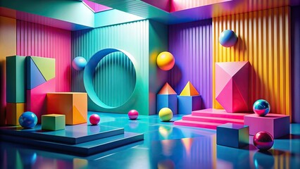 Wall Mural - Abstract geometric shapes in a space with vibrant colors, , abstract, background, shapes, geometry, vibrant, colorful, design