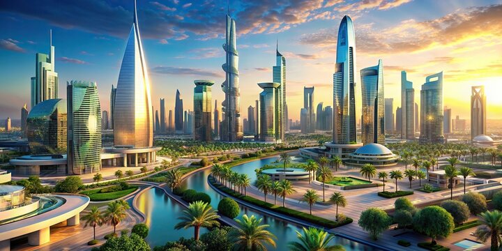Luxurious city of the future in Saudi Arabia with innovative architecture and sustainable design, neom