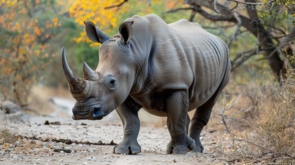 Canvas Print - White Rhino Walking Through a Path in the Wild