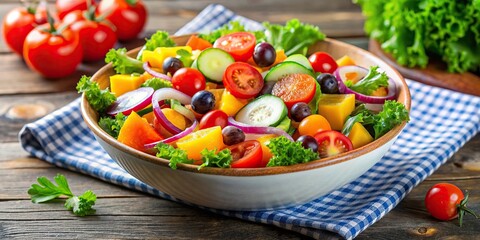 Wall Mural - A bowl of colorful and refreshing vegetable salad, fresh, healthy, food, salad, vegetarian, vegan, nutrition, bowl, colorful