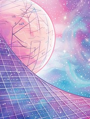 Wall Mural - Abstract Space Art: Grid and Orb in a Cosmic Landscape