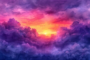 Wall Mural - Purple And Orange Sunset Cloudscape Over Horizon