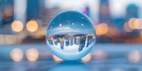 Wall Mural - Crystal Ball Revealing Blurred Cityscape Signifying the Impact of Global Warming on Earth. Concept Global Warming, Climate Change, Earth's Impact, Crystal Ball, Cityscape