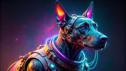 Wall Mural - Cyberpunk dog with glowing neon lights and futuristic gadgets , technology, sci-fi, robotic, futuristic